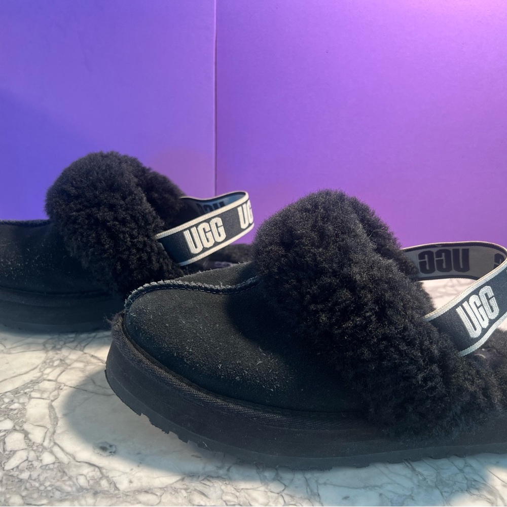 Kids UGG Black Furry Slip-Ons Funkette